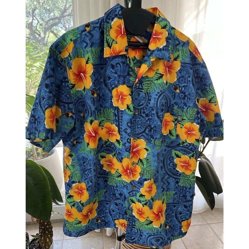 Hawaiian MCD Tropical Shirt Mens M Button Front Floral Cotton Vacation 90s Vtg